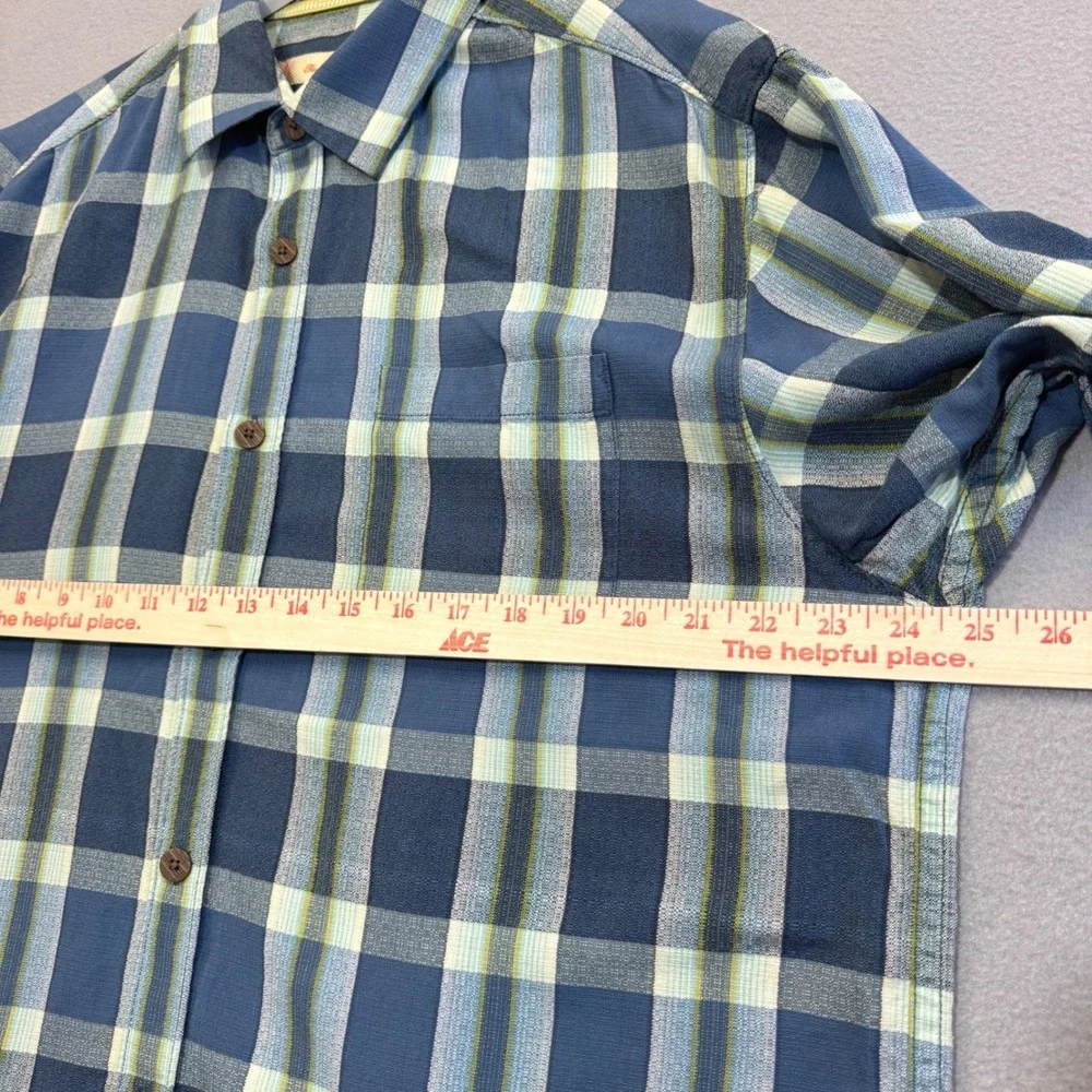 TOMMY BAHAMA Dazed and Diffused Camp Shirt Mens Medium Blue Plaid 100% Silk